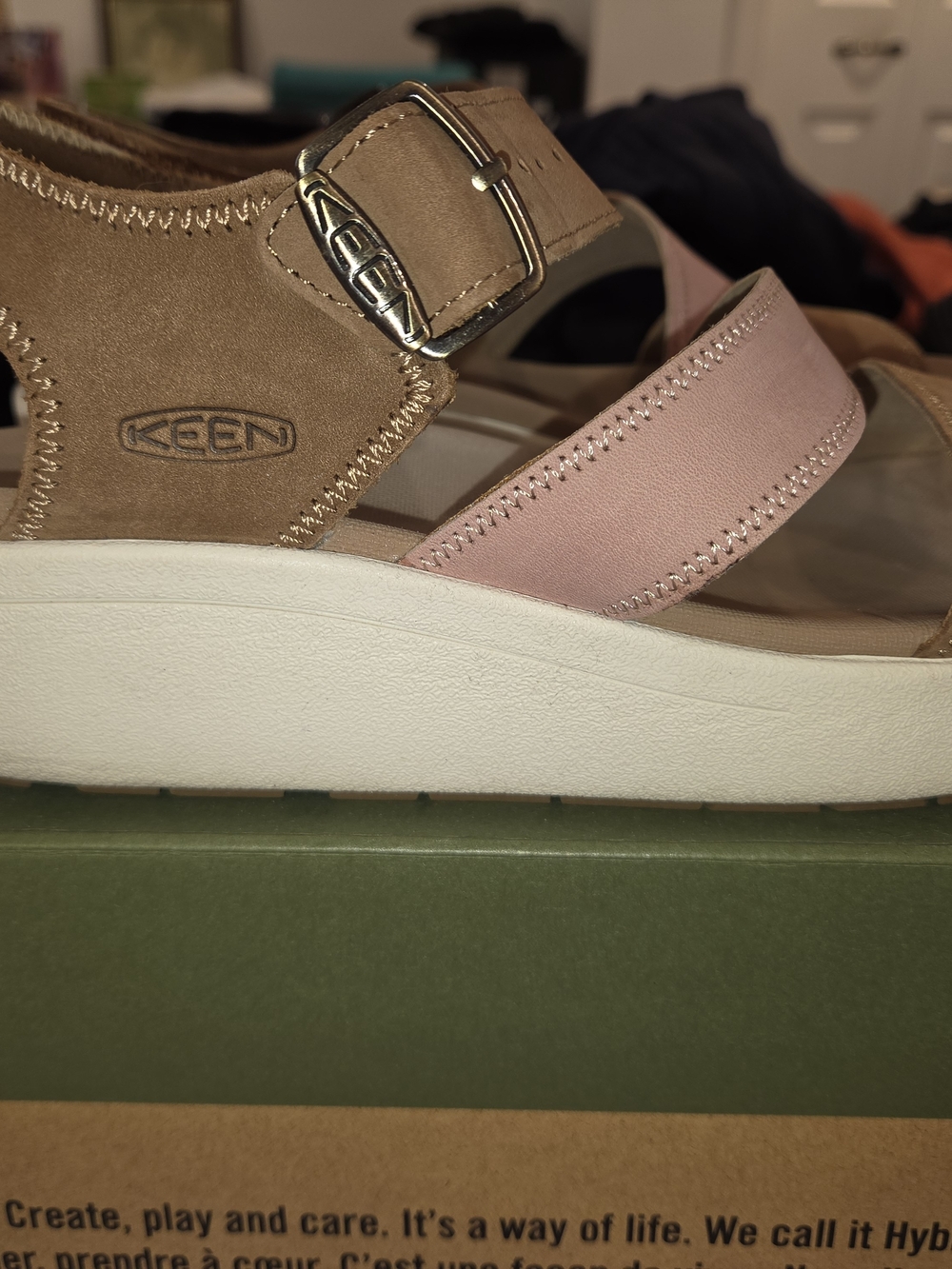 Keen Ellecity Bavkstrap Pink and Tan Women's Strappy Wedge Sandal
